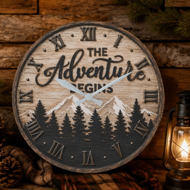 Relógio Grande The Adventure Begins Rustic Mountain Cabin (Criador carregado)