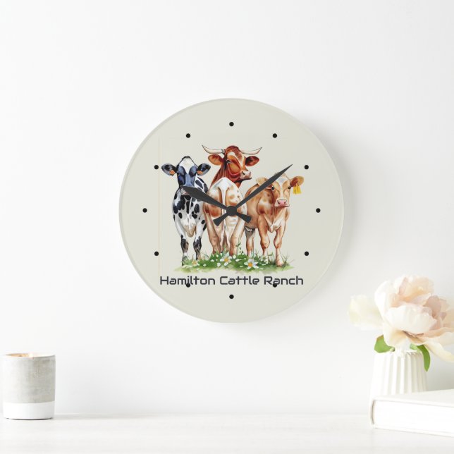 Relógio Grande Three Cows Humorous Personalized  (Lar)