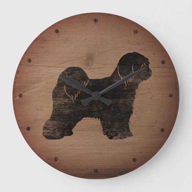 Relógio Grande Tibetano Terrier Silhouette Rustic (Frente)