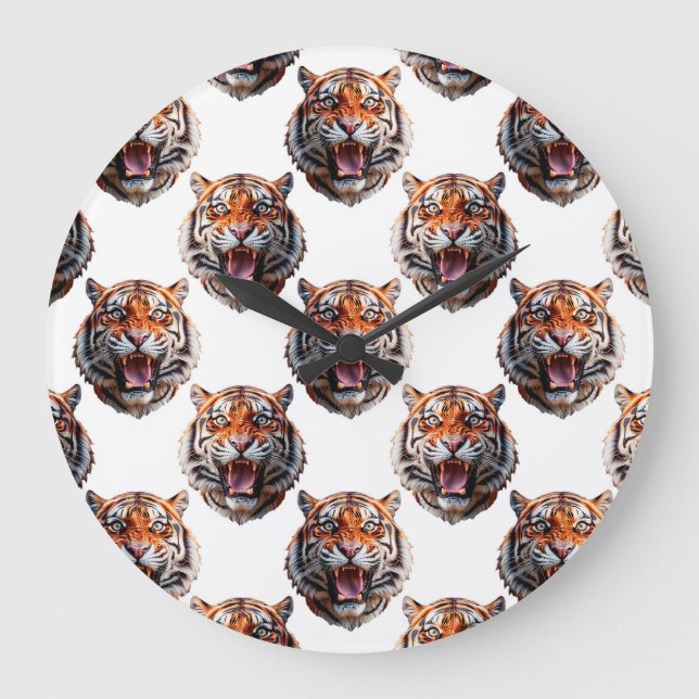 Relógio Grande Tiger Head Pattern Design - White   (Frente)