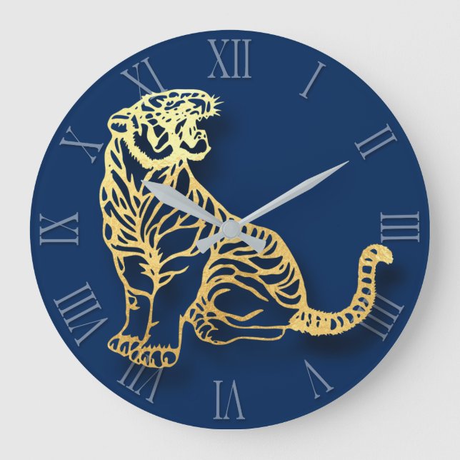 Relógio Grande Tiger Papercut Chinês Ano Novo Zodiac Roman WC (Frente)