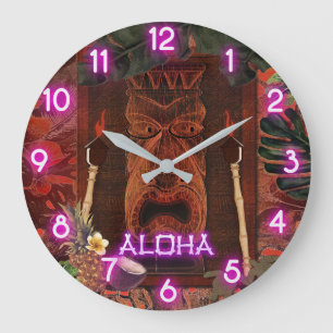 Relógio Grande Tiki Vintage Aloha Brilho Roxo Havaiano Tropical