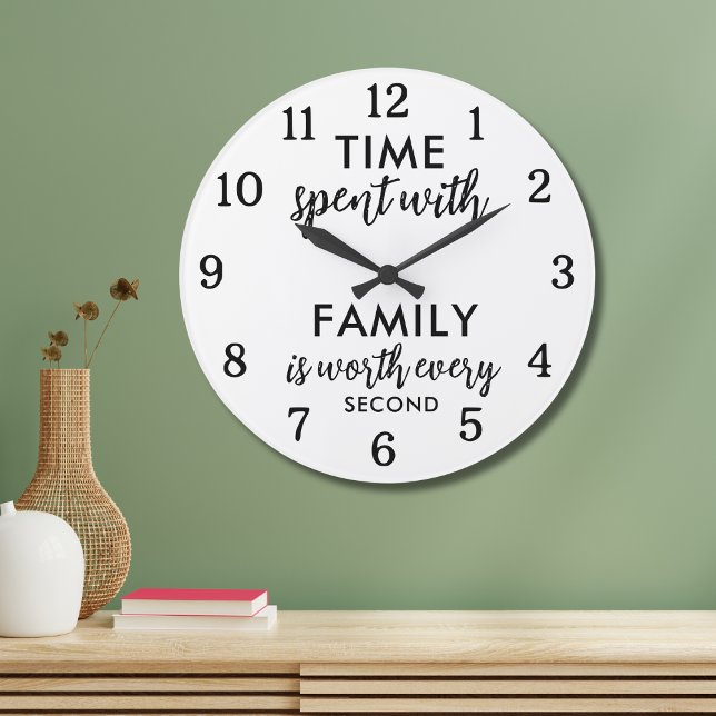 Relógio Grande Time Spent With Family Quote Text Black And White (Criador carregado)