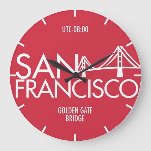 Relógio Grande Time Zone Typografia Wall Clock São Francisco (Frente)