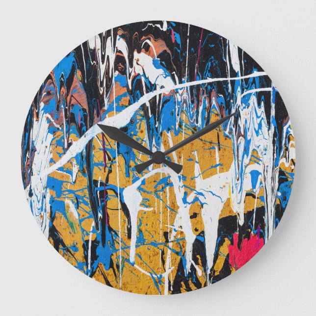 Relógio Grande Tinta pingada colorida: parede de grafite. (Frente)