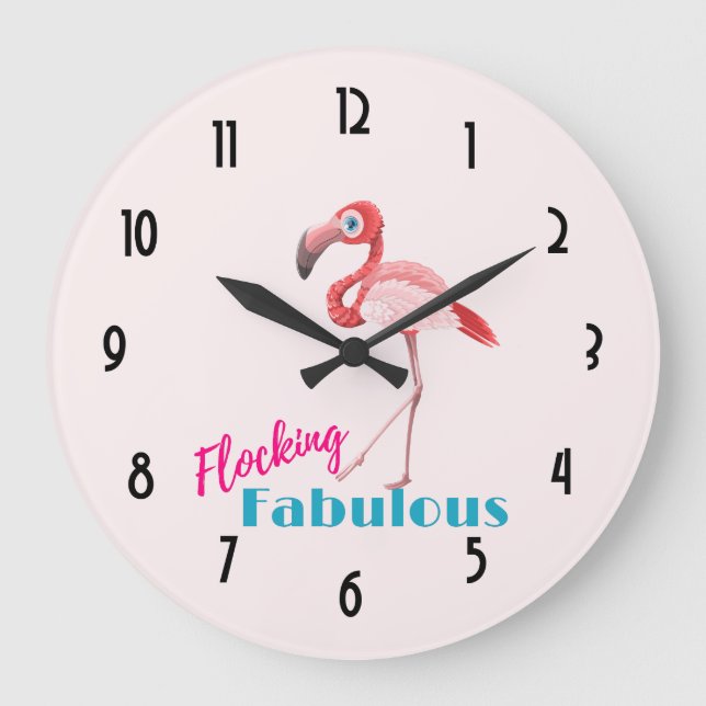 Relógio Grande Tipografia Fabulosa de Bloqueio com Flamingo Rosa (Frente)