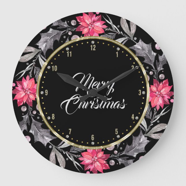 Relógio Grande Tipografia Feliz de Natal e Terra de Natal (Frente)