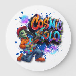 Relógio Grande Toca Violão Cósmico Sozinho Alien Arte de Música E
