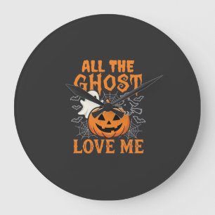 Relógio Grande Todo o Fantasma Me Ama Design de Halloween_1