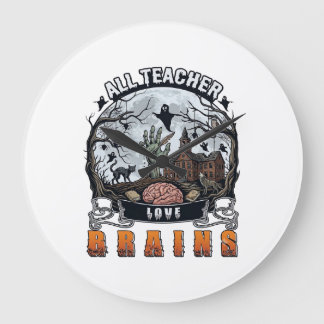 Relógio Grande Todo Professor Ama Cérebros Halloween Zumbi Mão As