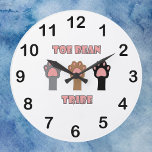 Relógio Grande Toe Bean Tribe Gray Black Brown Cat Paws<br><div class="desc">Do you love cats? Are you a proud member of the toe bean tribe? Show your toe bean tribe pride with this cute clock. This clock features three cat paws done in gray, brown and black with the words toe bean tribe in pink and gray. It also has black numbers....</div>