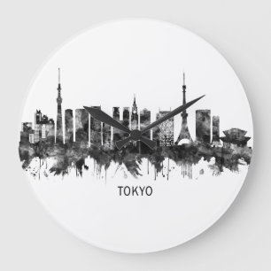 Relógio Grande Tokyo Japan Skyline BW