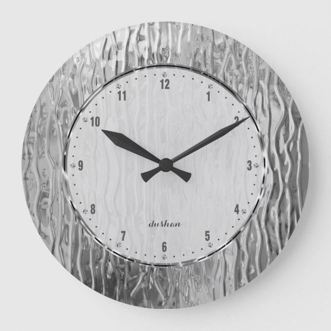 Relógio Grande Tons das cinzas de prata que derretem o vitral (Frente)