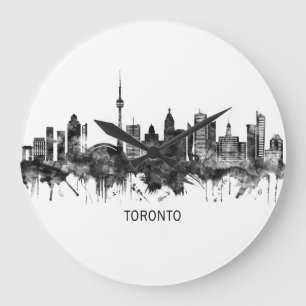 Relógio Grande Toronto Canada Skyline BW