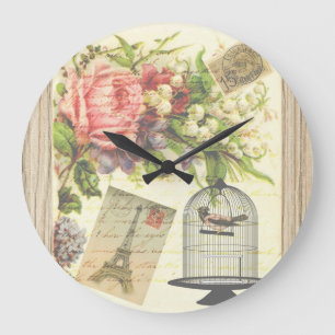 Relógio Grande Torre Eiffel floral de Paris do francês do pássa