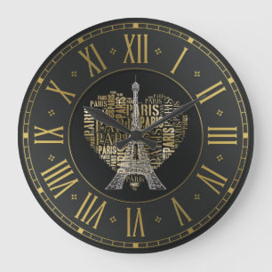 Relógio Grande Torre Eiffel   Inscrições em Ouro Paris no Cora