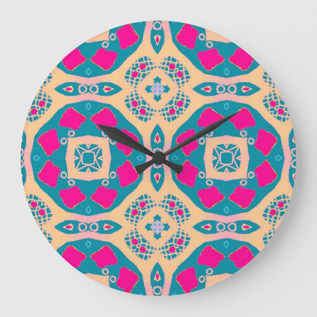 Relógio Grande Tradicional, patchwork peruano, padrão de azulejo (Frente)