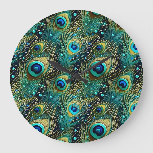 Relógio Grande Travesseiro decorativo de Paixão de Peacock (Frente)