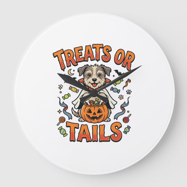 Relógio Grande Travessuras de Doces de Cachorro no Halloween (Frente)
