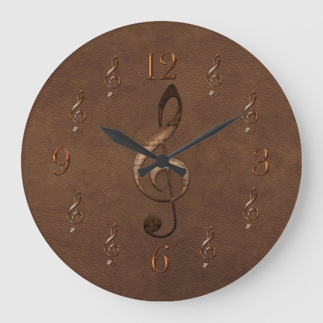 Relógio Grande Trble Clef Music Temed Faux Leather Wall Clock (Frente)