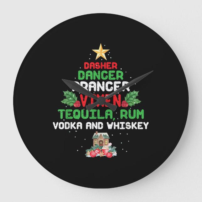 Relógio Grande Tree Dasher Dancer Prancer Vixen Tequila Whiskey (Frente)