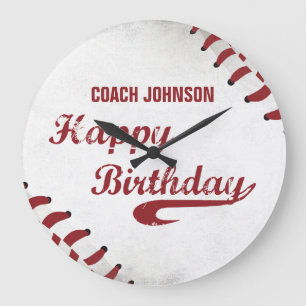 Relógio Grande Treinador Feliz Aniversário Grande Grunge Baseball