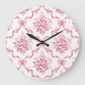 Relógio Grande Treliça Floral de Fita Francesa Rosa lattice