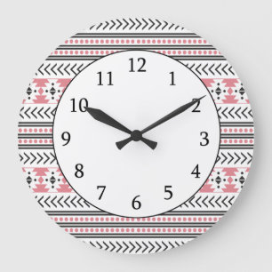 Relógio Grande Trendy Aztec Impressão Geométrico Padrão Rosa