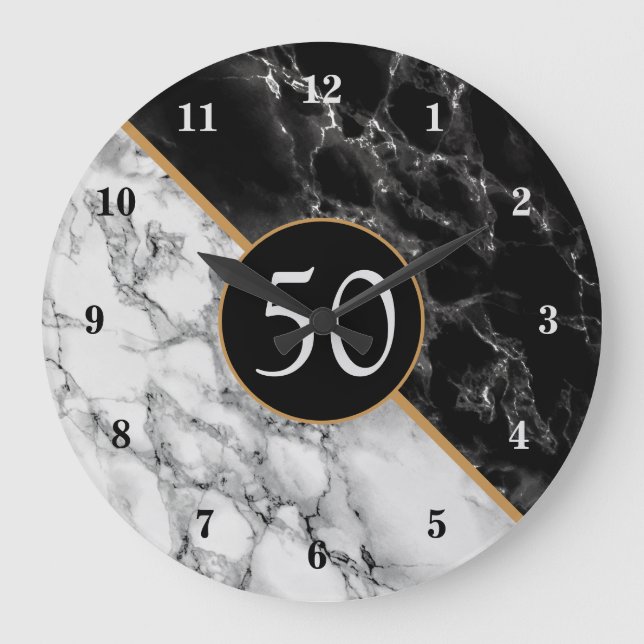 Relógio Grande Trendy Black & White Marble Stone - Ano / Idade (Frente)