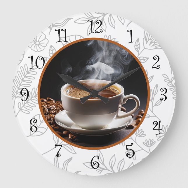 Relógio Grande Trendy Coffee Floral Kitchen Wall Clocks (Frente)