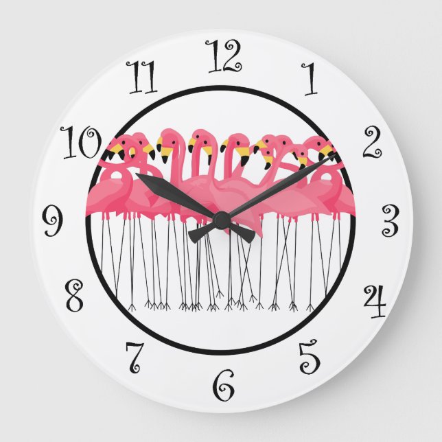 Relógio Grande Trendy Tropical Flamingo Kitchen Clocks (Frente)