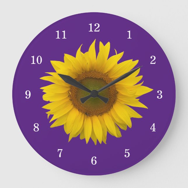 Relógio Grande Trendy Yellow Sunflower Purple Country Floral (Frente)