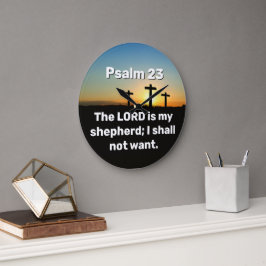 Relógio Grande Três Cruzes Salmo 23 Bíblia Sunset Verso