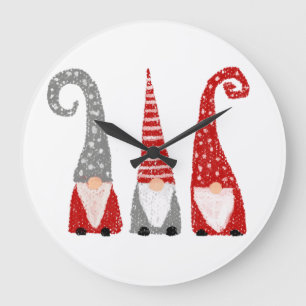 Relógio Grande Três Gnomos Natal Desenho à Mão Decoração de Féria