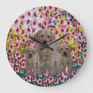 Relógio Grande Três Labradores Pintados De Óleo,