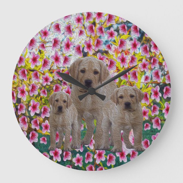 Relógio Grande Três Labradores Pintados De Óleo, (Frente)