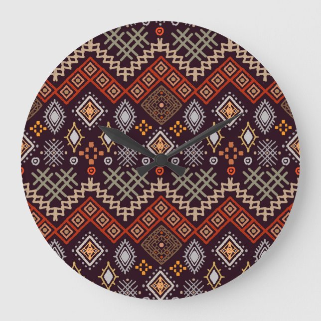 Relógio Grande Tribal Art Boho Geométrico Impressão (Frente)