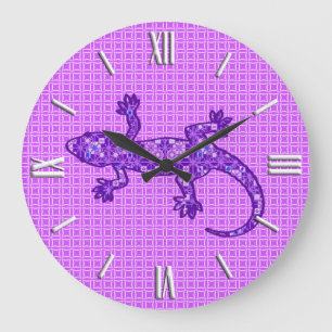 Relógio Grande Tribal batik Gecko - violeta e ametista roxo