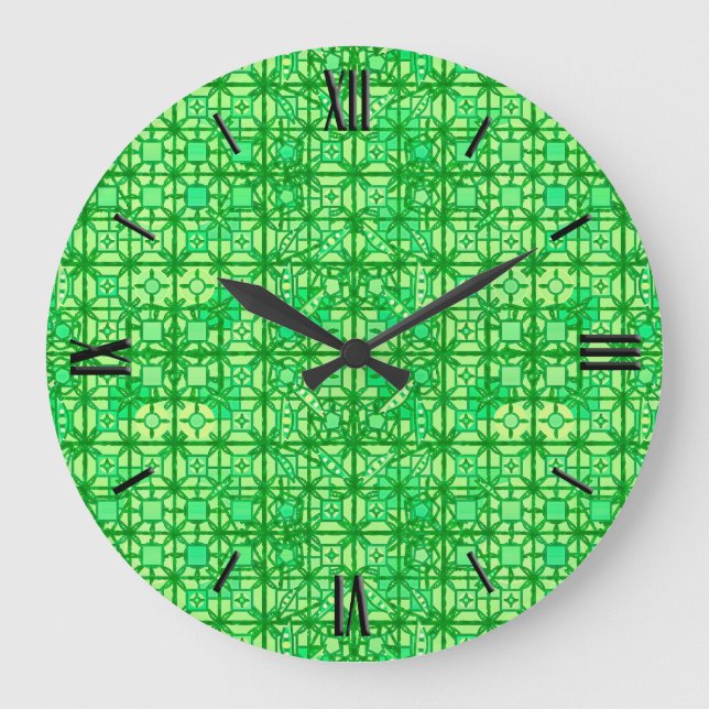 Relógio Grande Tribal Batik - tons verdes (Frente)