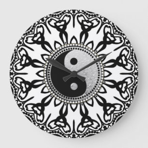 Relógio Grande Tribal Black+White YinYang Equilibra o seu tempo