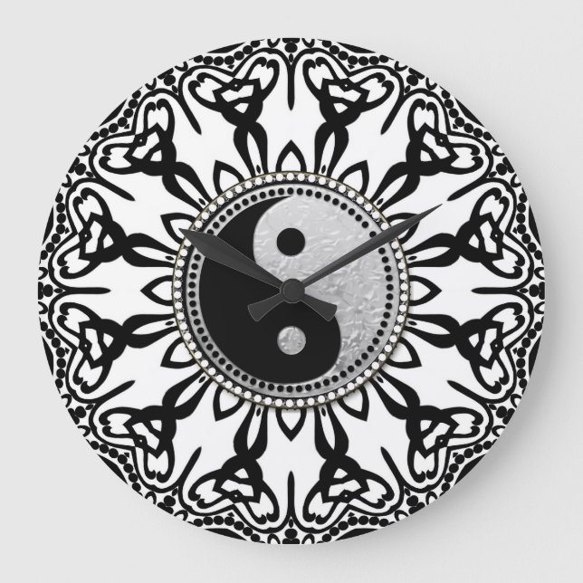 Relógio Grande Tribal Black+White YinYang Equilibra o seu tempo (Frente)