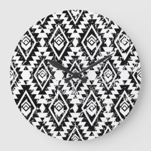 Relógio Grande Tribal Navajo: geometria branca negra.