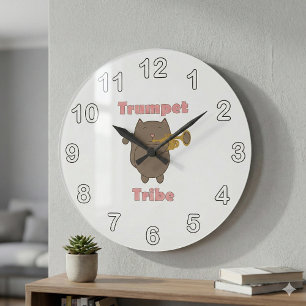 Relógio Grande Tribo da Trombeta Gato Letras Rosa