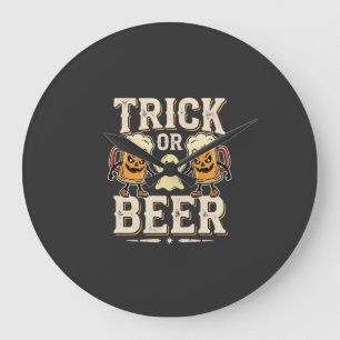 Relógio Grande Trick or Beer Design de Cerveja de Halloween_1