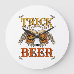 Relógio Grande Trick Or Beer Halloween Caneca Abóbora Esqueleto M