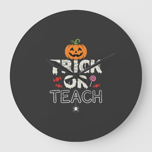 Relógio Grande Trick or Teach Design de Professor de Halloween (2 (Frente)