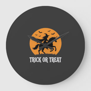 Relógio Grande Trick or Treat Bruxa Unicórnio Design de Halloween