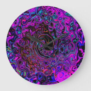 Relógio Grande Trippy Black and Magenta Retro Liquid Swirl