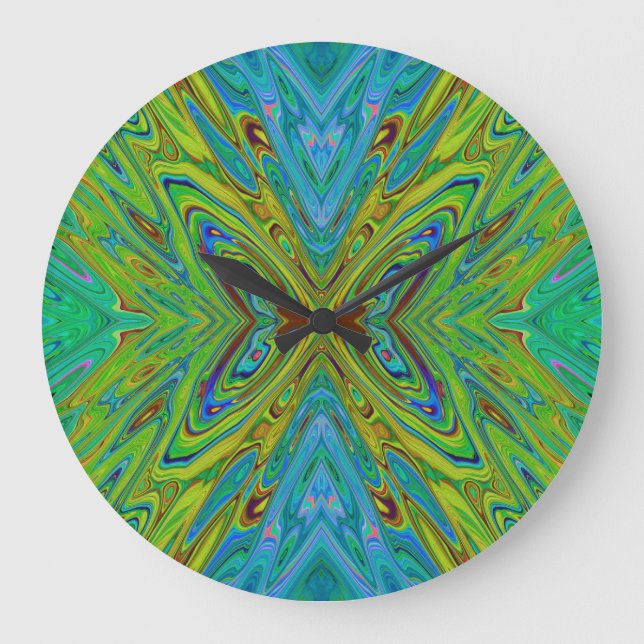 Relógio Grande Trippy Chartreuse e Blue Abstrato Butterfly (Frente)