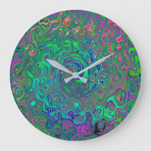 Relógio Grande Trippy Chartreuse e Blue Retro Liquid Swirl